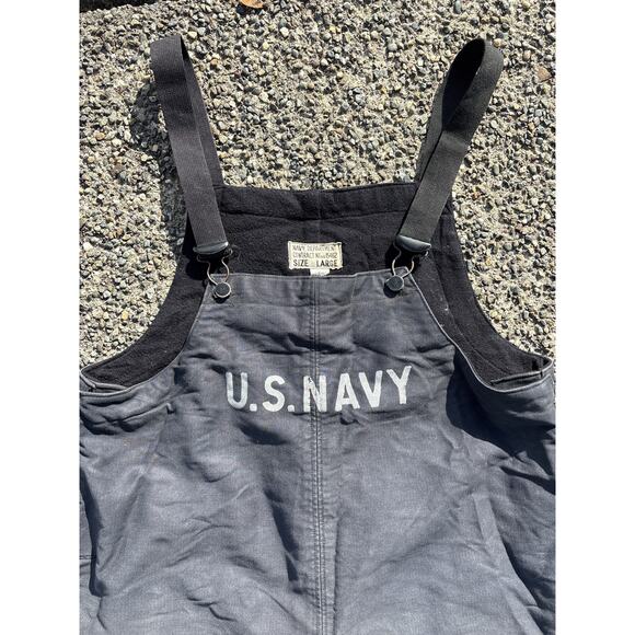 VTG WWII 1940s US Navy Deck Overalls Bib M WW2 40s USN Stencil Clasp Closure - Picture 1 of 8